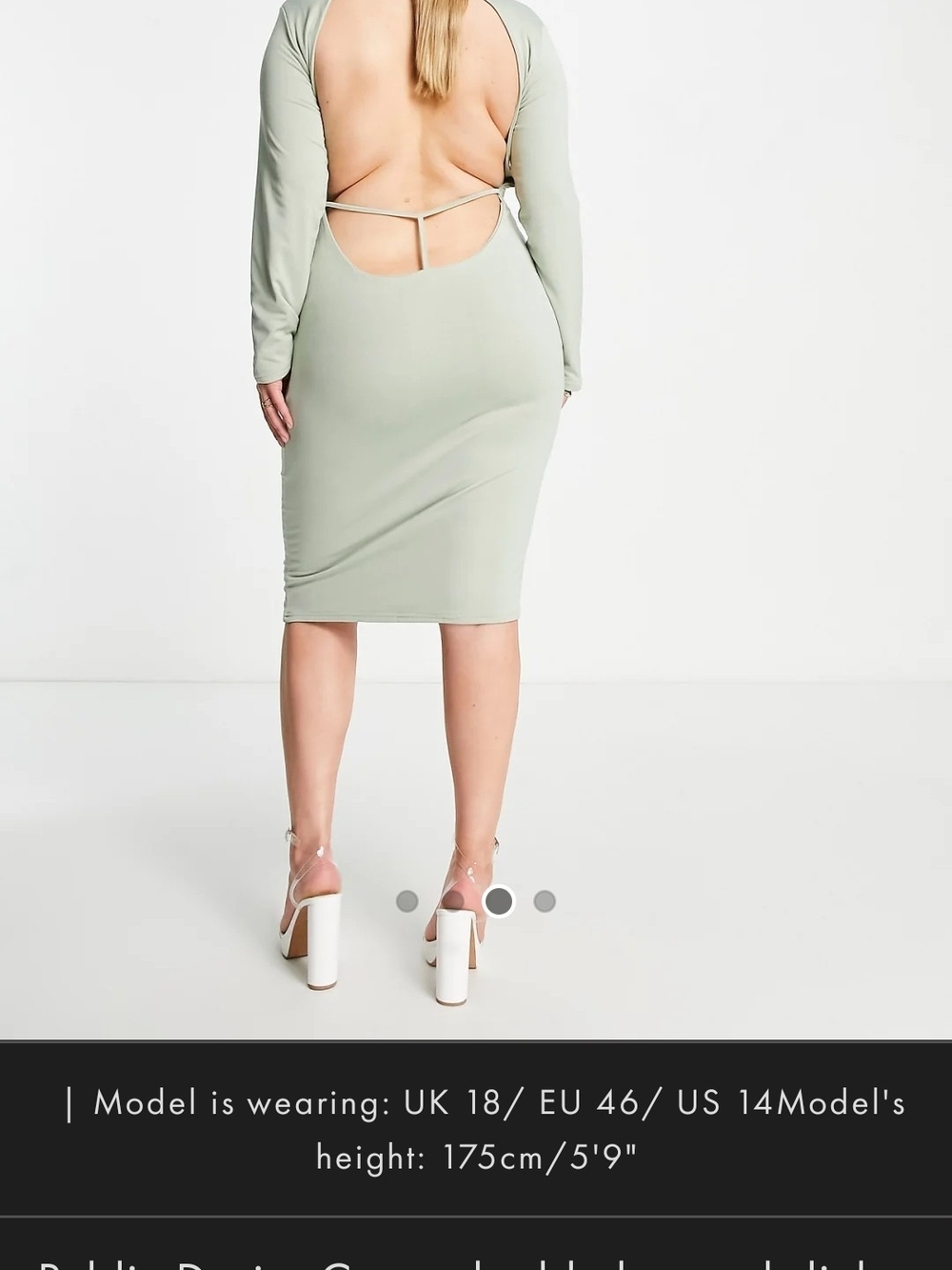 ASOS Curve Sage Green Long Sleeve Backless Bodycon Dress